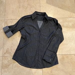 Express size medium V-neck longsleeve button-down collared dress shirt Dark gray